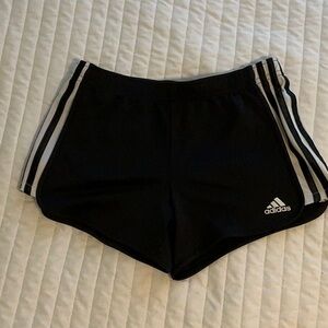 Adidas Black and White Athletic Shorts with Iconic Stripes
